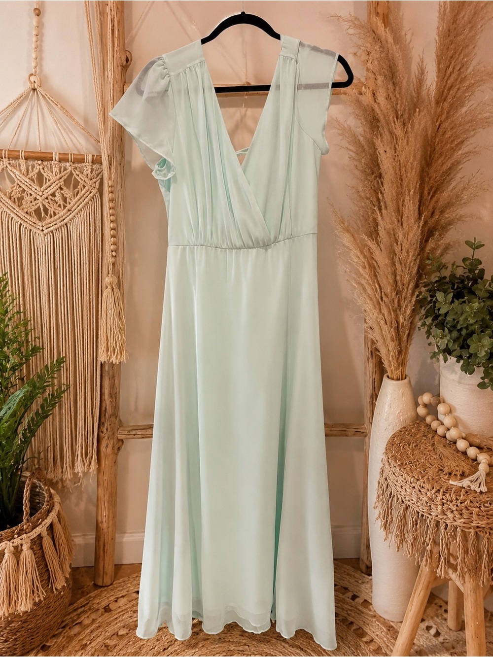 Lulu's Mint Green Flutter Sleeve Maxi Dress